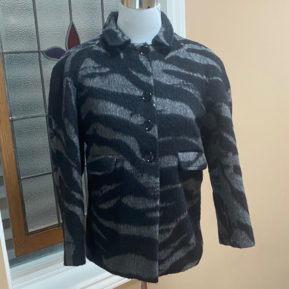 See By Chloe Black and Gray Zebra Print Wool Blend Blazer Jacket